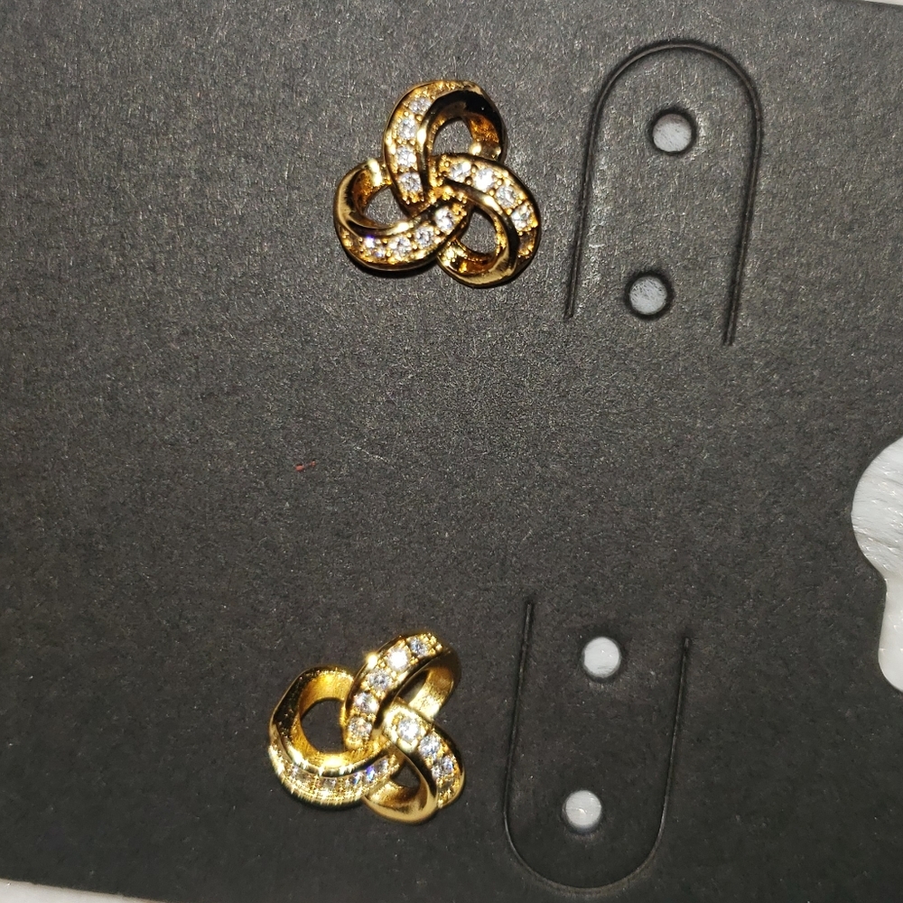 18K Plated Gold with Crystals Design Stud Earrings